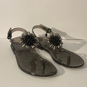 Coach Black Floral Embellished Sandals
